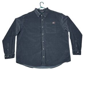 Drake Waterfowl Corduroy Shirt Mens 2X Grey Long Sleeve Button Down Cotton